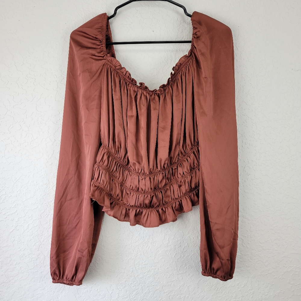 Bar III Copper Cropped Long Sleeve Blouse XL